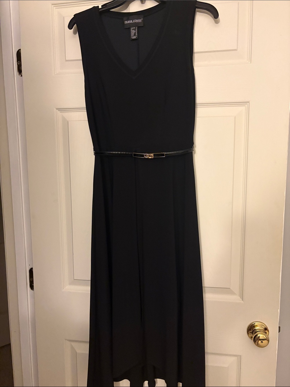 Frank Lyman Design Black V-Neck Sleeveless Belted Maxi Dress